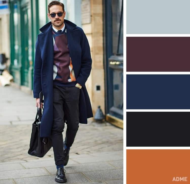 come abbinare i colori abbigliamento uomo blu testa di moro arancione