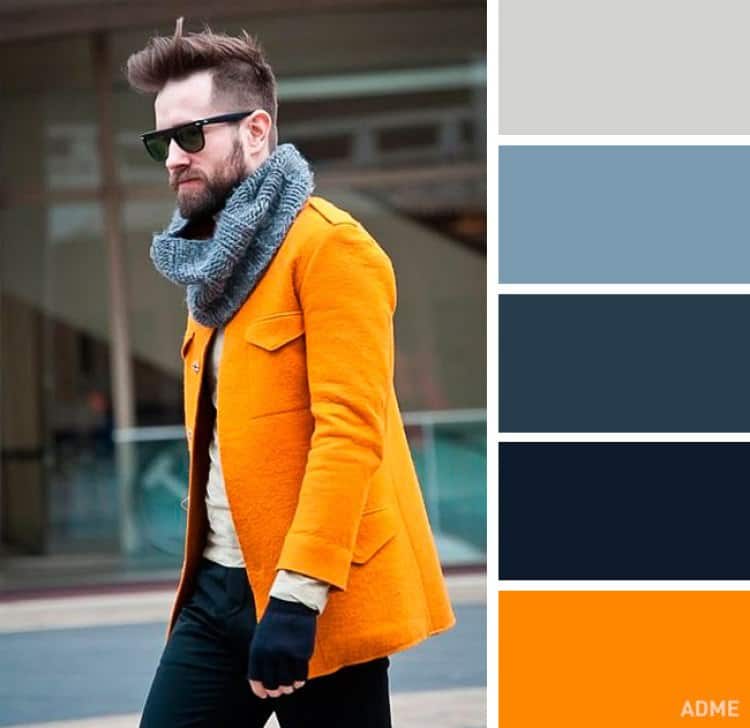 come abbinare i colori abbigliamento uomo arancione grigio blu